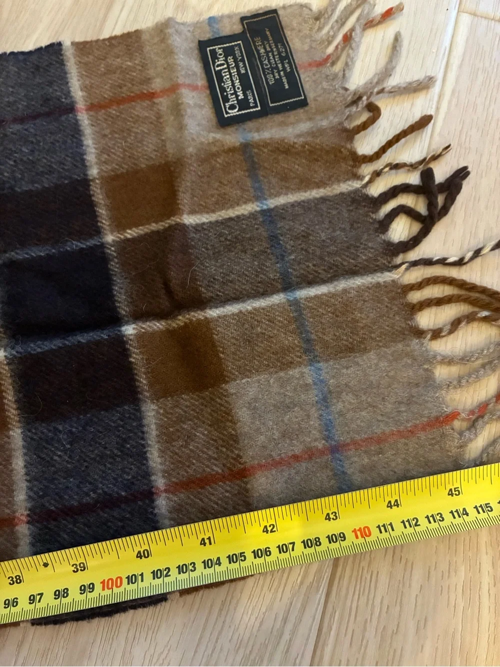 Vintage Christian Dior Monsieur plaid scarf 100% cashmere Western Germany